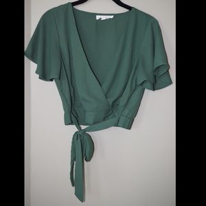 Green tie crop top